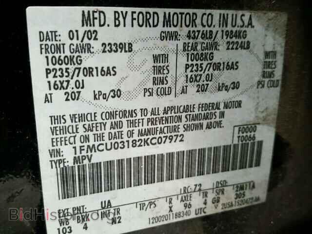 2002 FORD ESCAPE - VIN: 1FMCU03182KC07972 - Фото 10