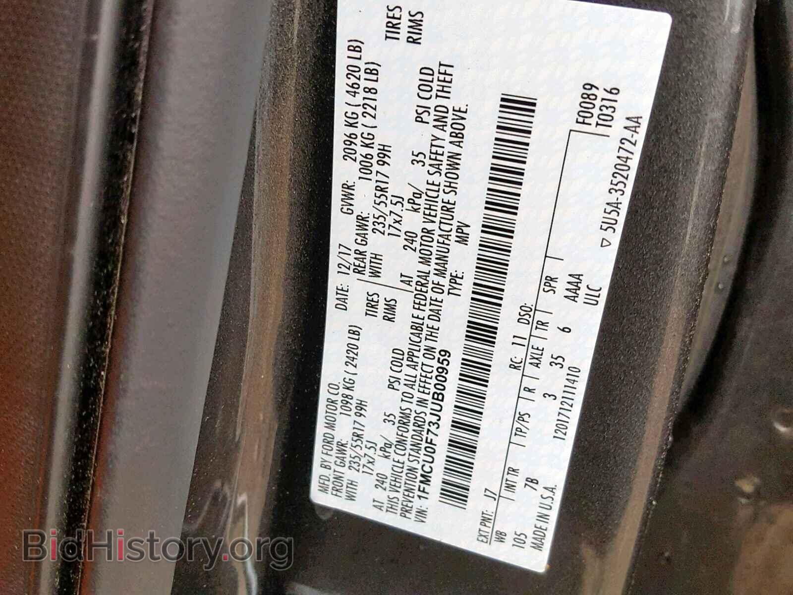 2018 FORD ESCAPE S - VIN: 1FMCU0F73JUB00959 - Photo 10