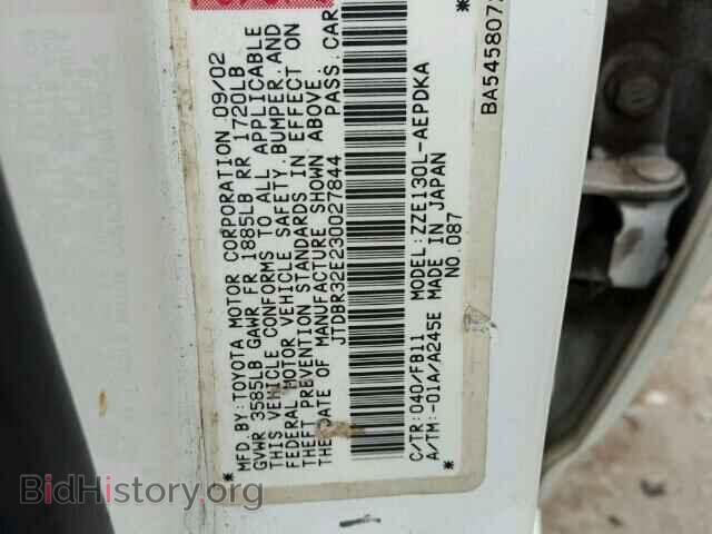 2003 TOYOTA COROLLA - VIN: JTDBR32E230027844 - Фото 10