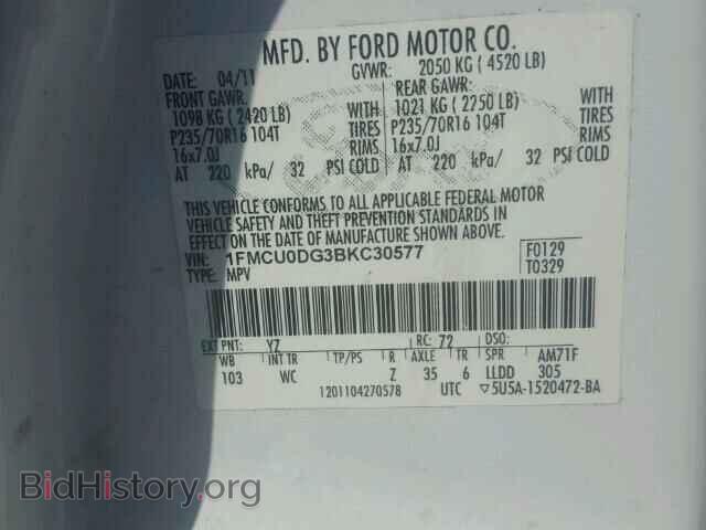 2011 FORD ESCAPE - VIN: 1FMCU0DG3BKC30577 - Фото 10