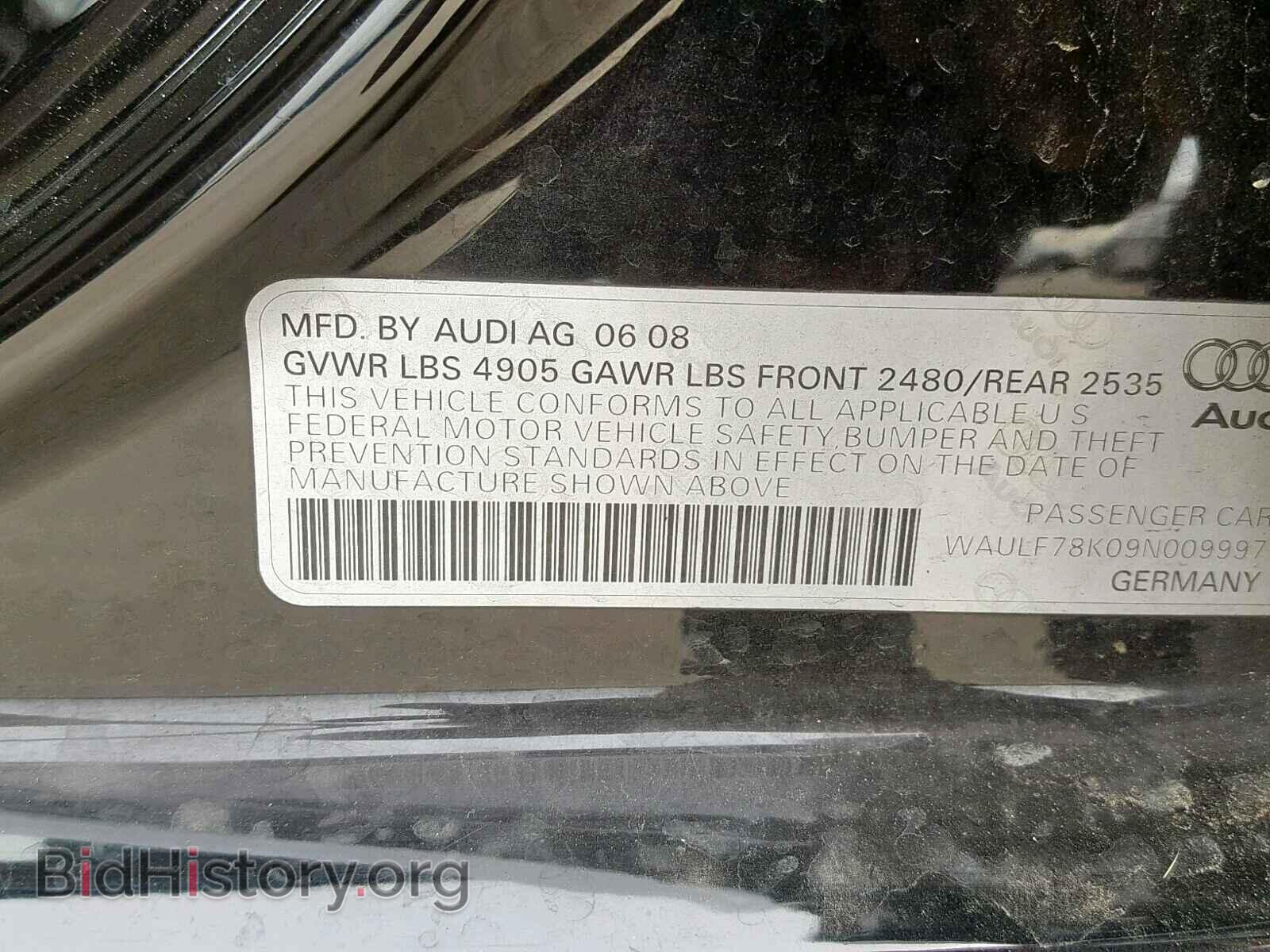 2009 AUDI A4 - VIN: WAULF78K09N009997 - Фото 10