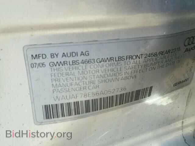 2006 AUDI A4 - VIN: WAUAF78E56A052736 - Фото 10