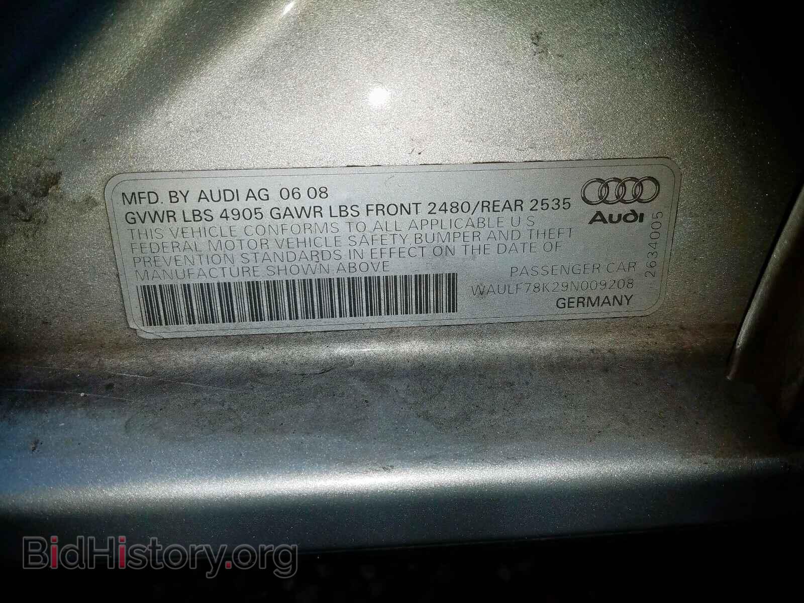 2009 AUDI A4 - VIN: WAULF78K29N009208 - Фото 10