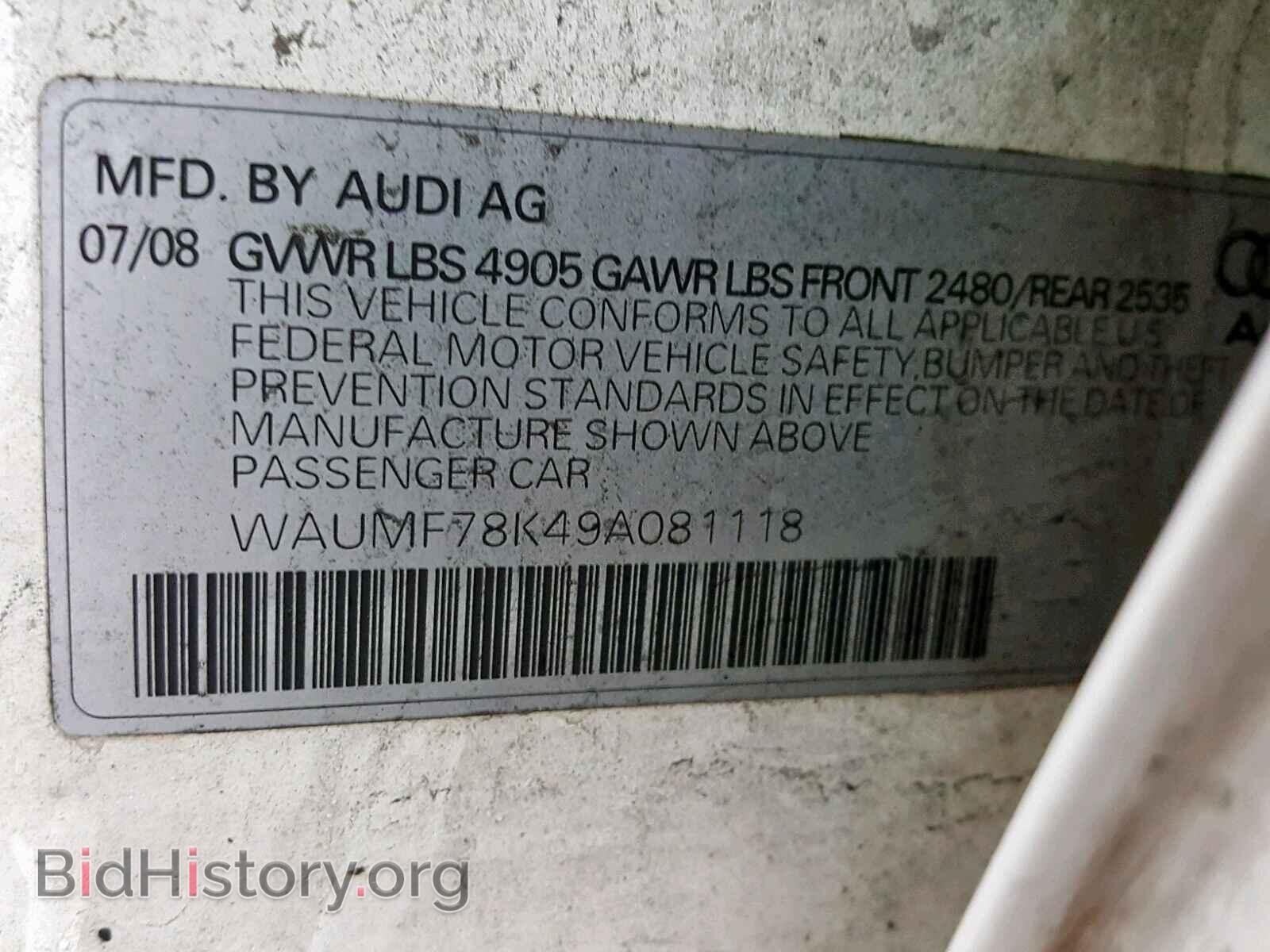 2009 AUDI A4 - VIN: WAUMF78K49A081118 - Фото 10