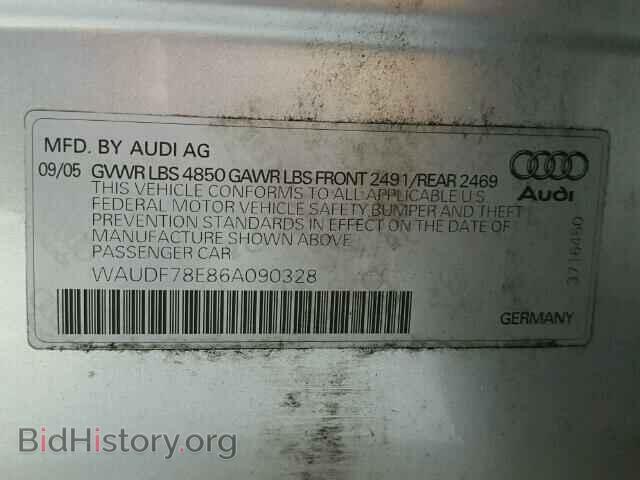 2006 AUDI A4 - VIN: WAUDF78E86A090328 - Фото 9