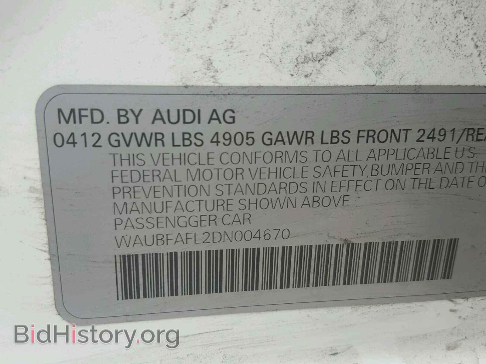 2013 AUDI A4 - VIN: WAUBFAFL2DN004670 - Фото 10
