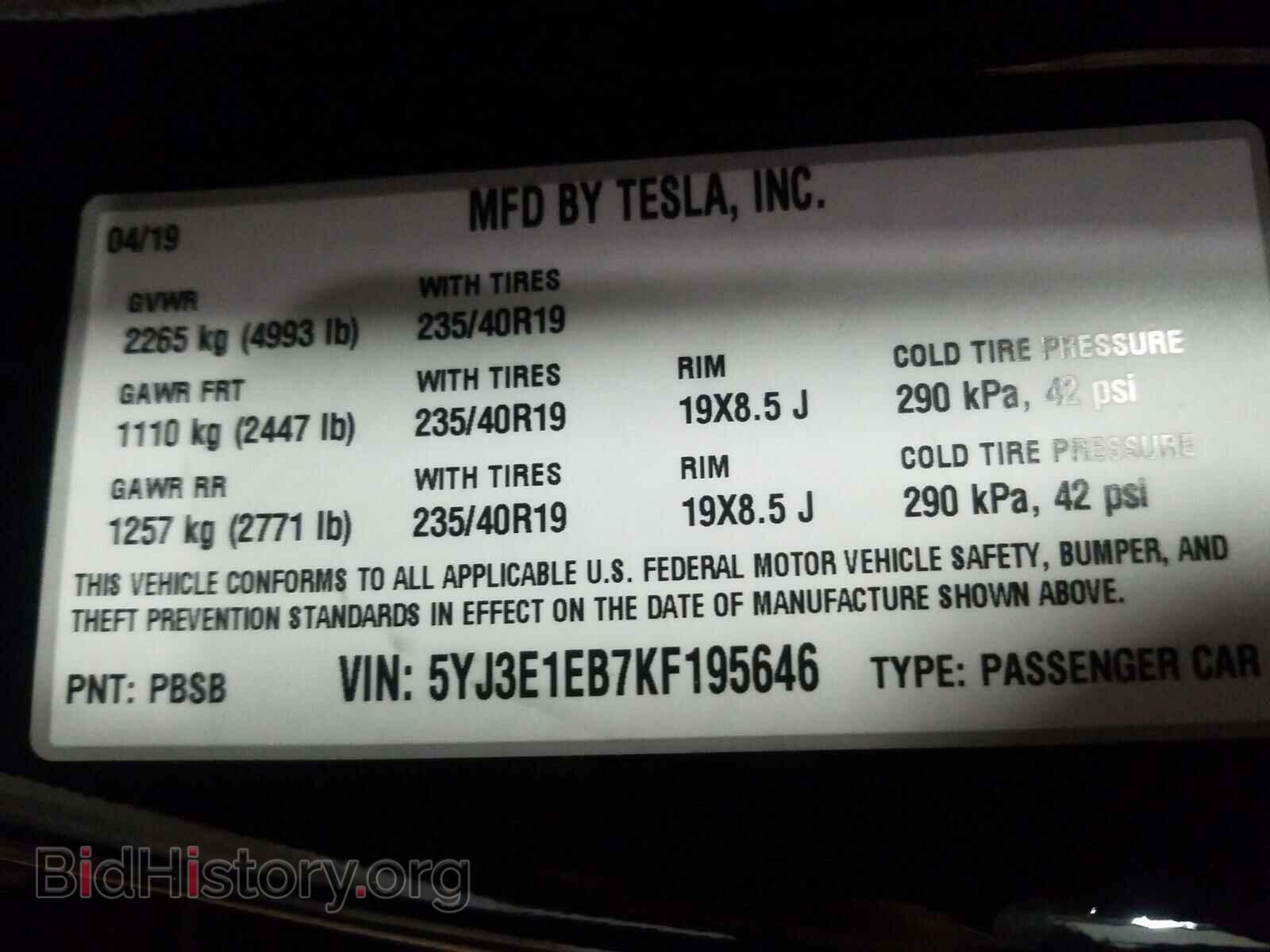 2019 TESLA MODEL 3 - VIN: 5YJ3E1EB7KF195646 - Photo 10