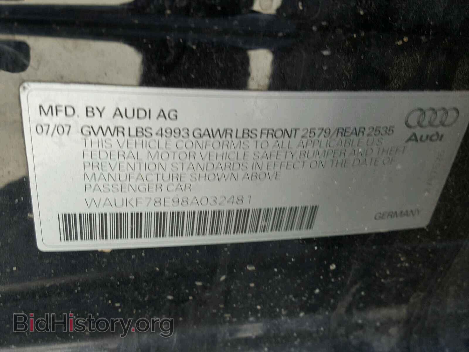 2008 AUDI A4 - VIN: WAUKF78E98A032481 - Фото 10