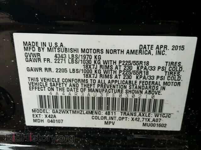 2015 MITSUBISHI OUTLANDER - VIN: 4A4AR3AU3FE030210 - Фото 10