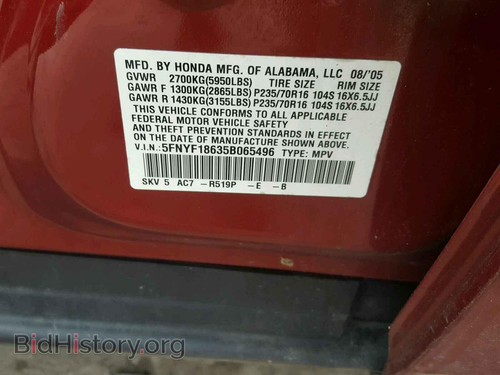 2005 HONDA PILOT - VIN: 5FNYF18635B065496 - Фото 10