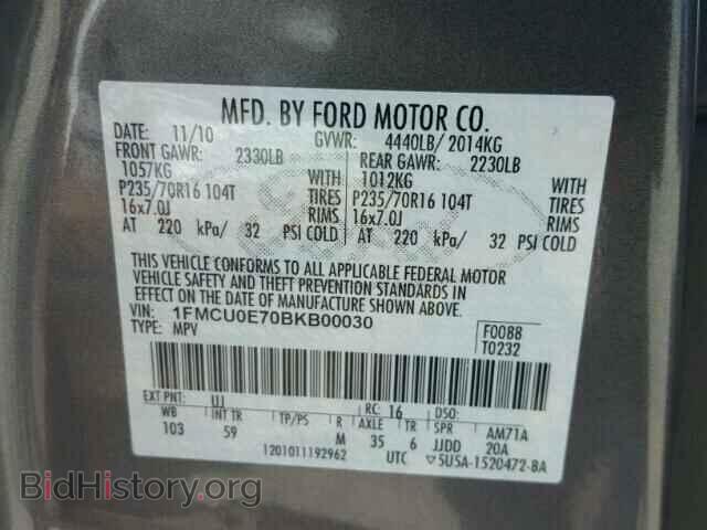 2011 FORD ESCAPE - VIN: 1FMCU0E70BKB00030 - Фото 10
