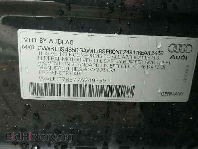 2007 AUDI A4 - VIN: WAUDF78E77A249759 - Фото 10