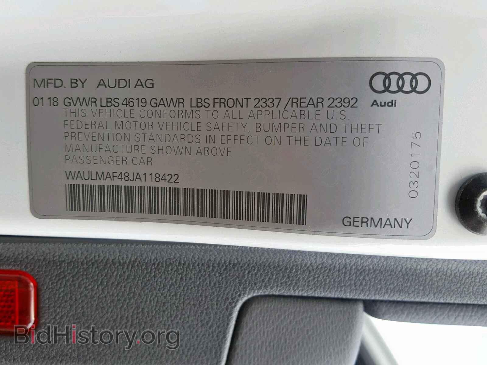 2018 AUDI A4 - VIN: WAULMAF48JA118422 - Photo 10
