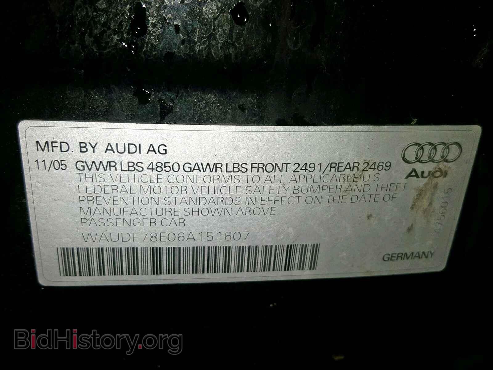 2006 AUDI A4 - VIN: WAUDF78E06A151607 - Фото 10
