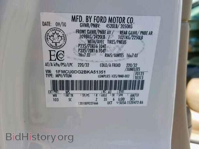 2011 FORD ESCAPE - VIN: 1FMCU0DG2BKA51351 - Фото 10
