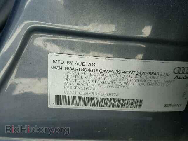 2005 AUDI A4 - VIN: WAULC68E55A070874 - Фото 10