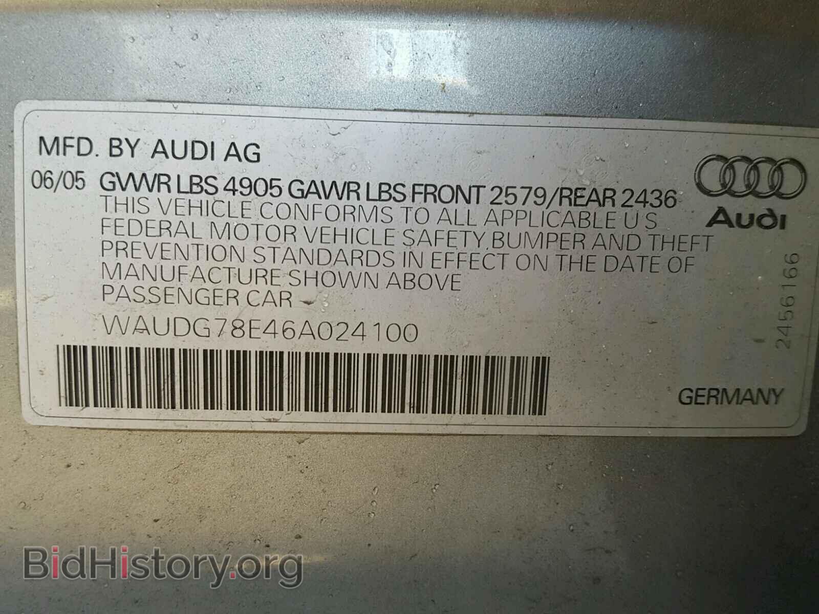 2006 AUDI A4 - VIN: WAUDG78E46A024100 - Фото 10