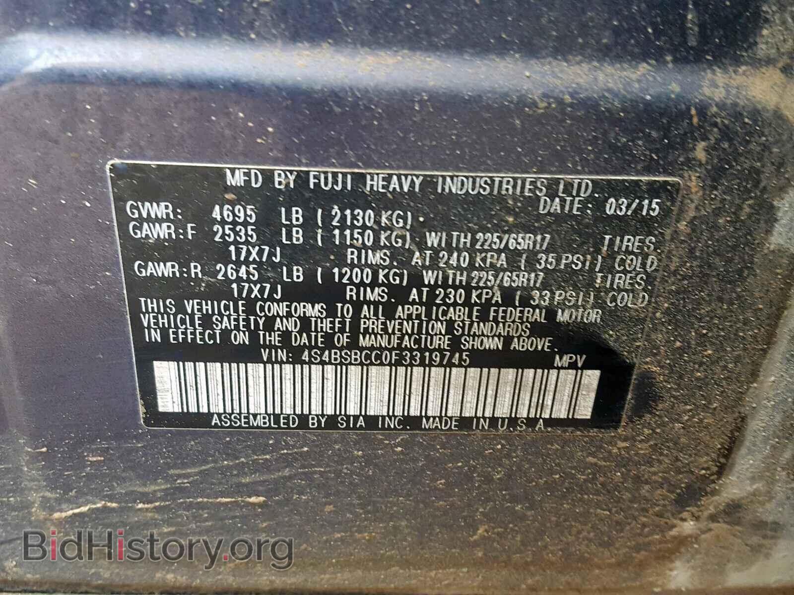 2015 SUBARU OUTBACK 2. - VIN: 4S4BSBCC0F3319745 - Photo 10