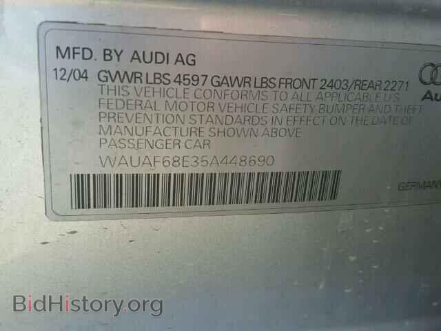 2005 AUDI A4 - VIN: WAUAF68E35A448690 - Фото 10