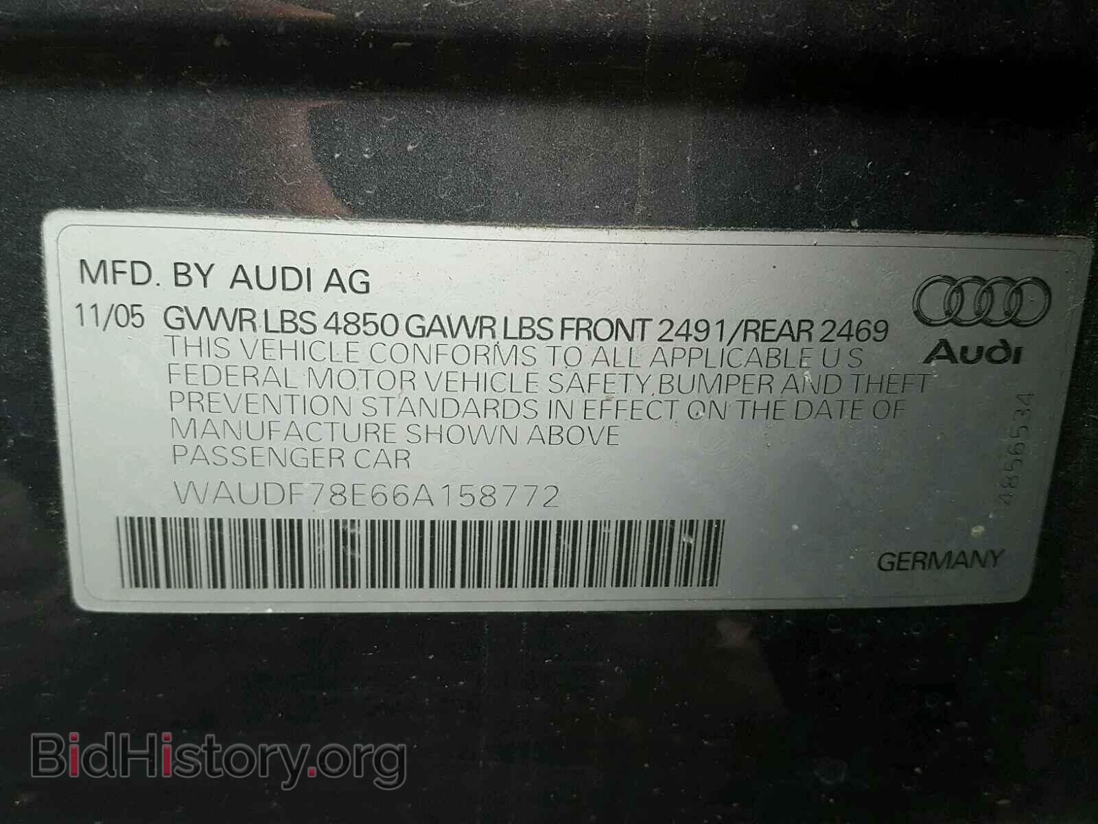 2006 AUDI A4 - VIN: WAUDF78E66A158772 - Фото 10
