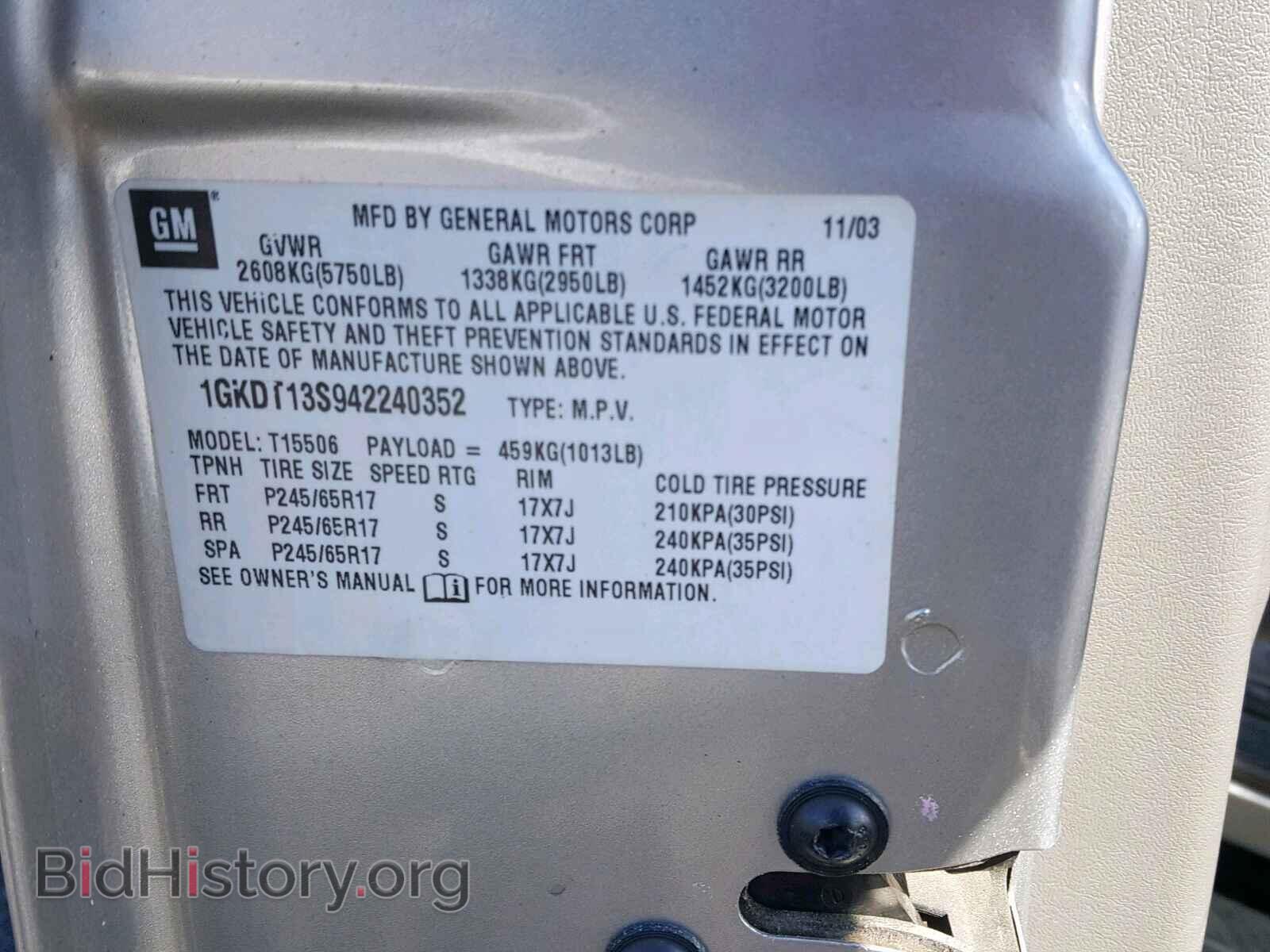 2004 GMC ENVOY - VIN: 1GKDT13S942240352 - Фото 10