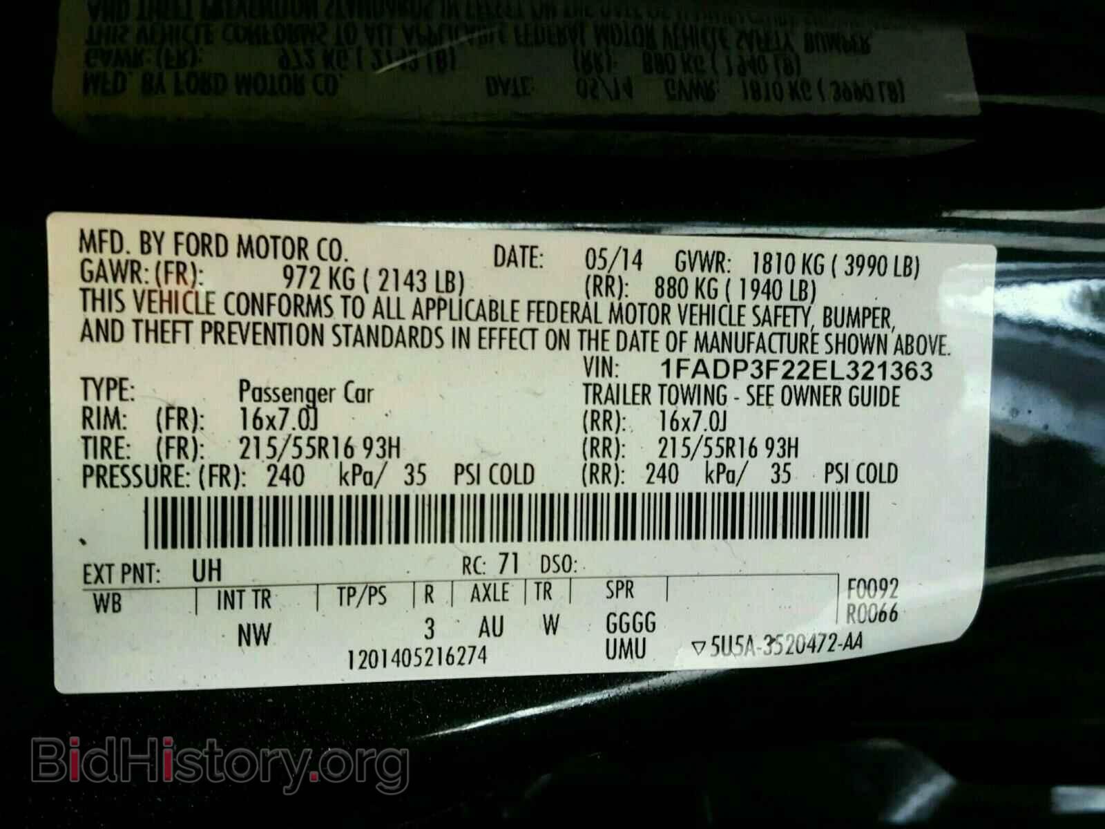 2014 FORD FOCUS - VIN: 1FADP3F22EL321363 - Фото 10