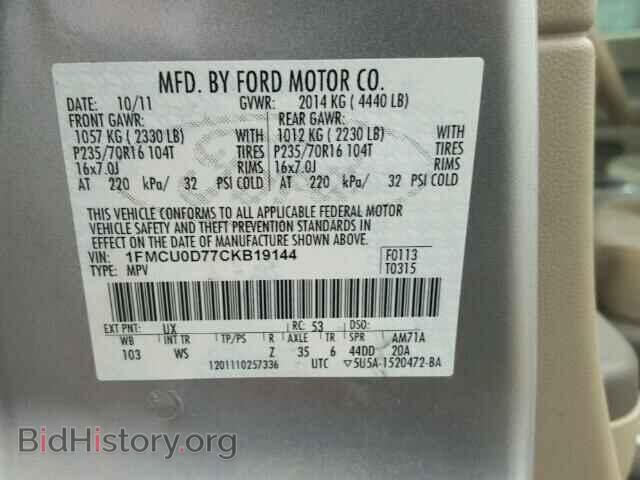 2012 FORD ESCAPE - VIN: 1FMCU0D77CKB19144 - Фото 10