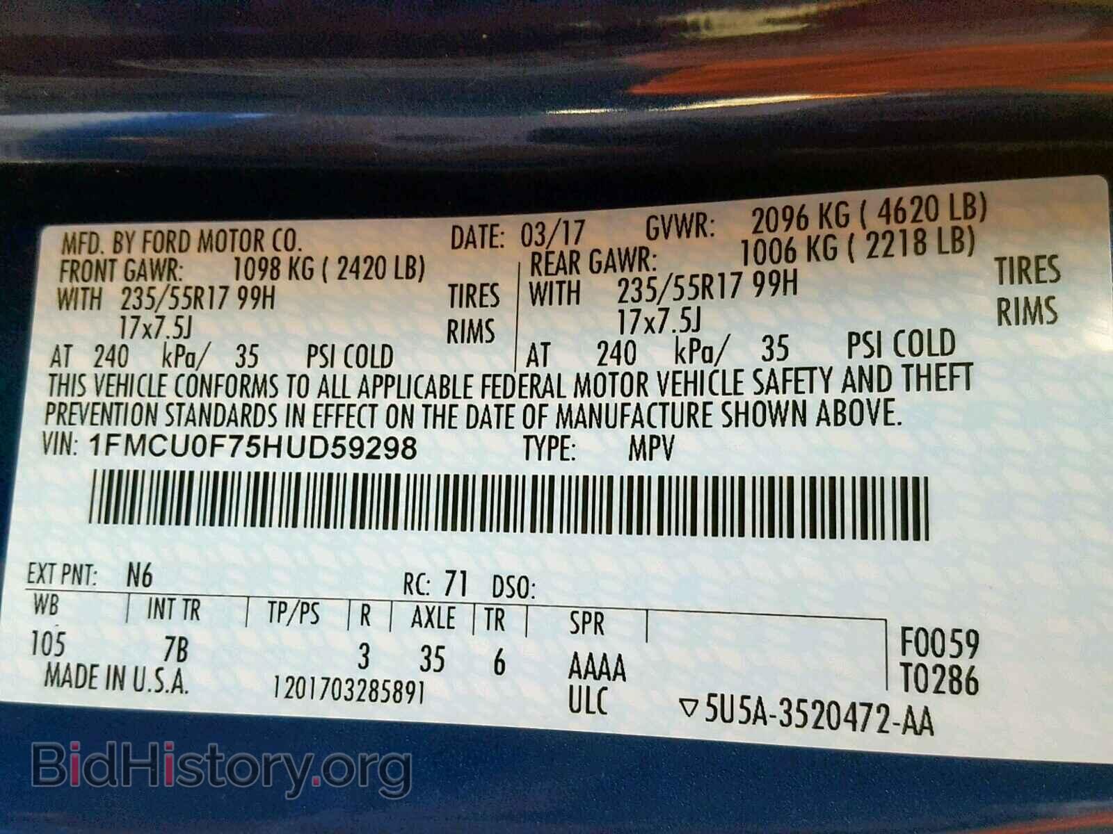 2017 FORD ESCAPE S - VIN: 1FMCU0F75HUD59298 - Фото 10