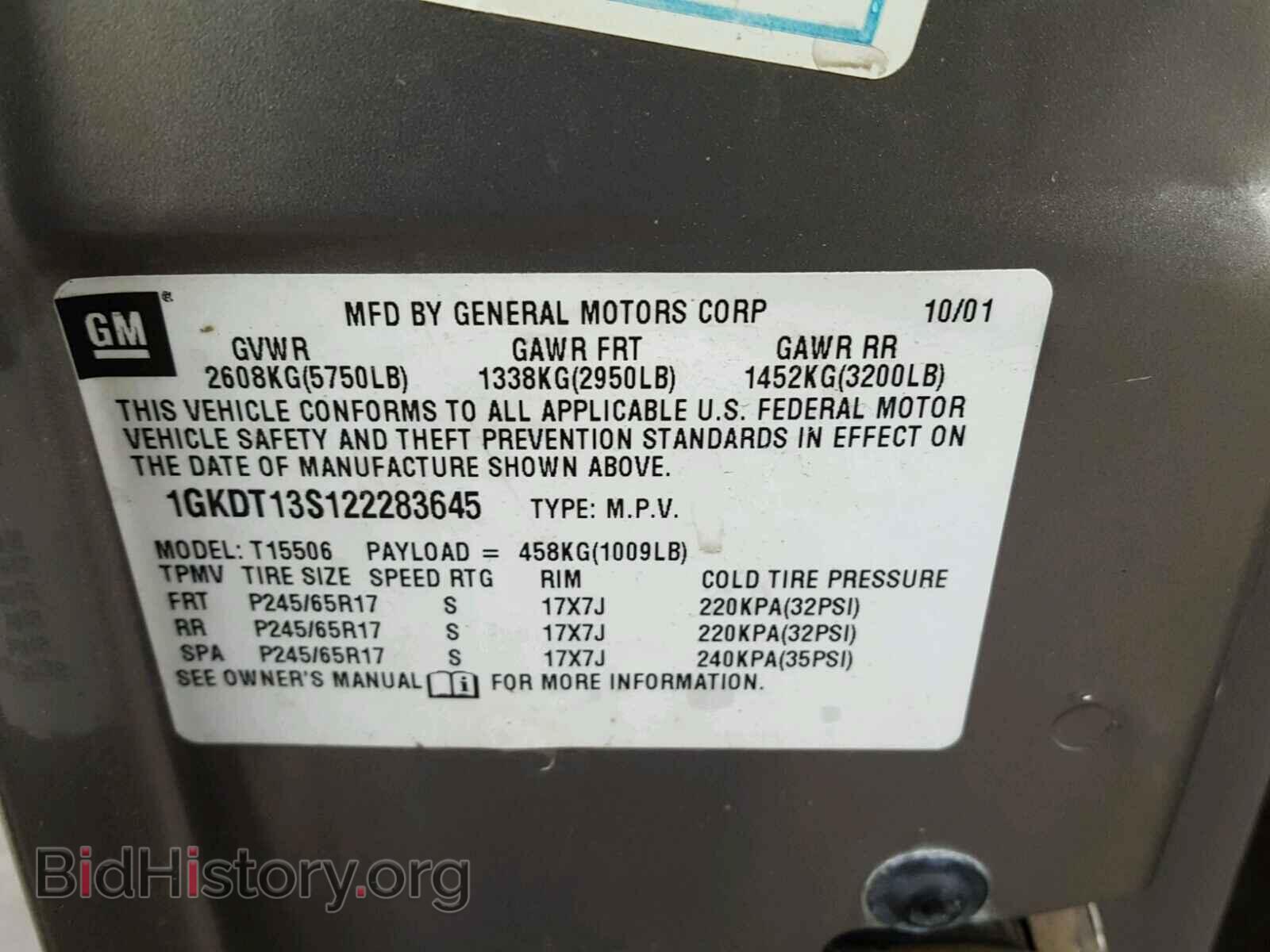 2002 GMC ENVOY - VIN: 1GKDT13S122283645 - Фото 10
