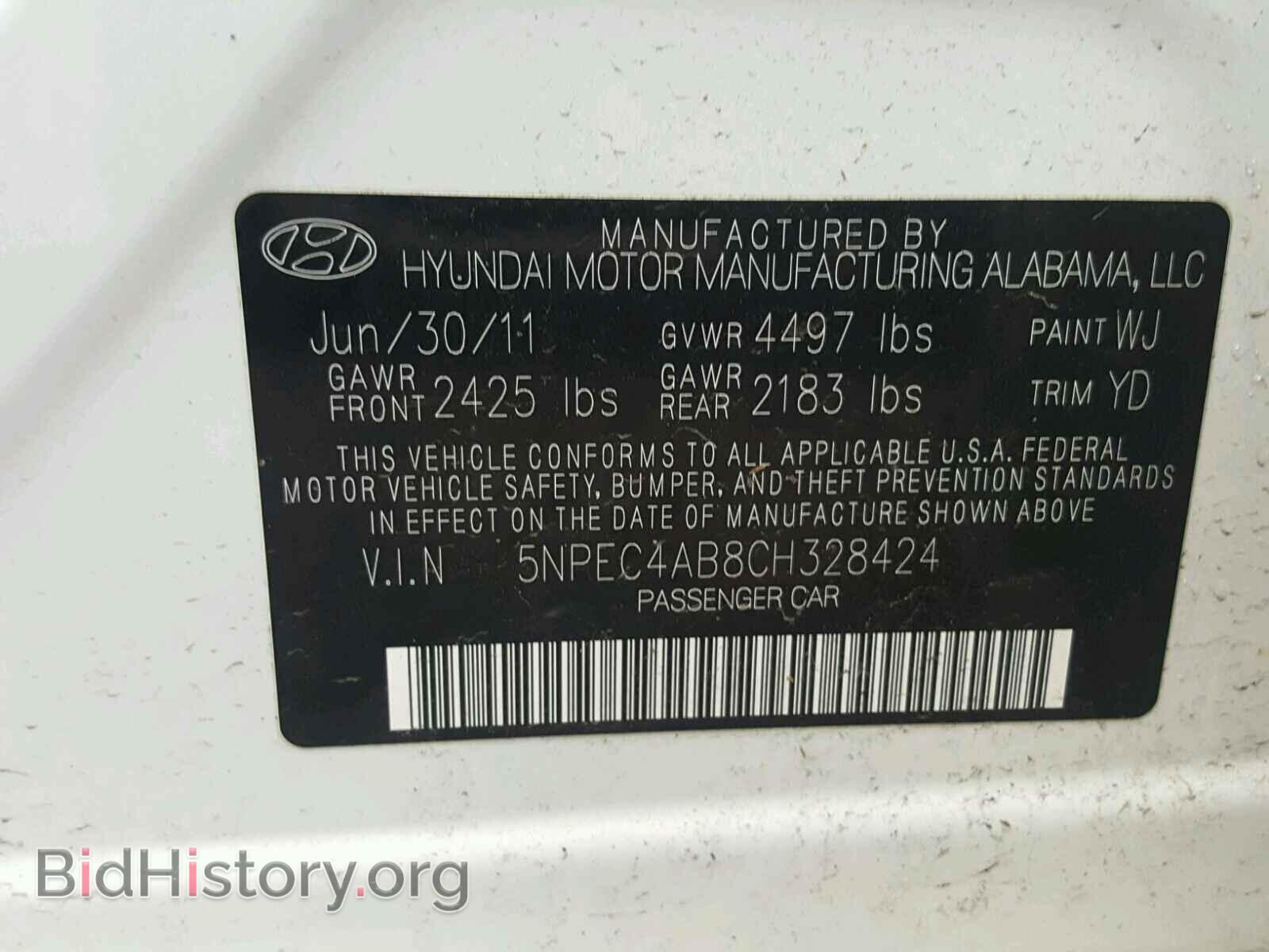 2012 HYUNDAI SONATA - VIN: 5NPEC4AB8CH328424 - Фото 10