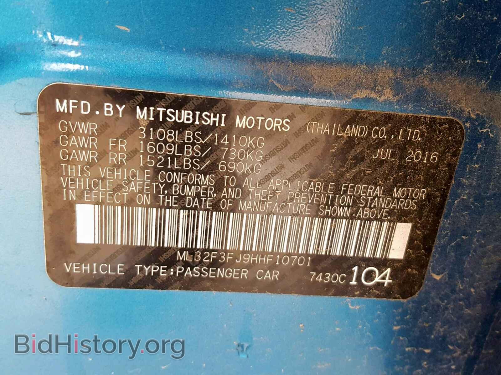 2017 MITSUBISHI MIRAGE - VIN: ML32F3FJ9HHF10701 - Фото 10