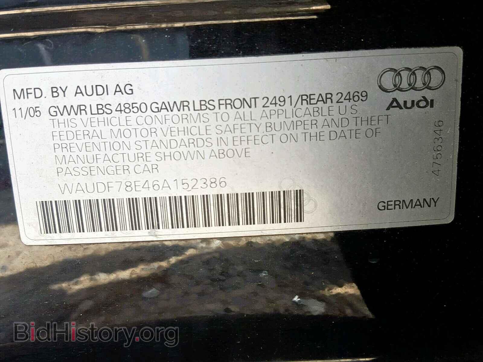 2006 AUDI A4 - VIN: WAUDF78E46A152386 - Фото 10