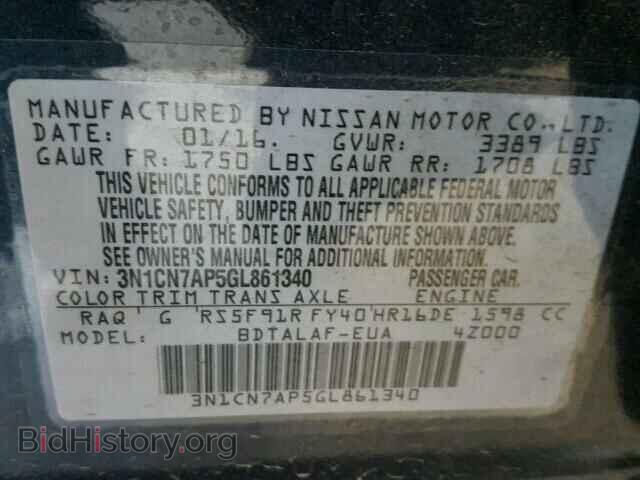 2016 NISSAN VERSA - VIN: 3N1CN7AP5GL861340 - Фото 9