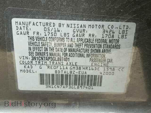 2016 NISSAN VERSA - VIN: 3N1CN7AP3GL897401 - Фото 10