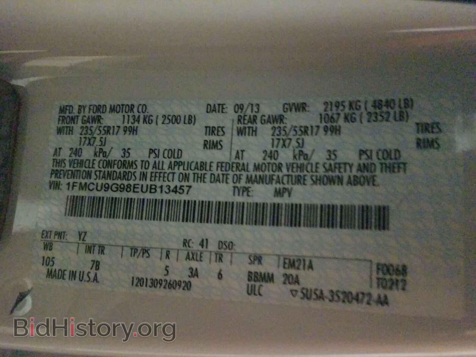 2014 FORD ESCAPE - VIN: 1FMCU9G98EUB13457 - Фото 10