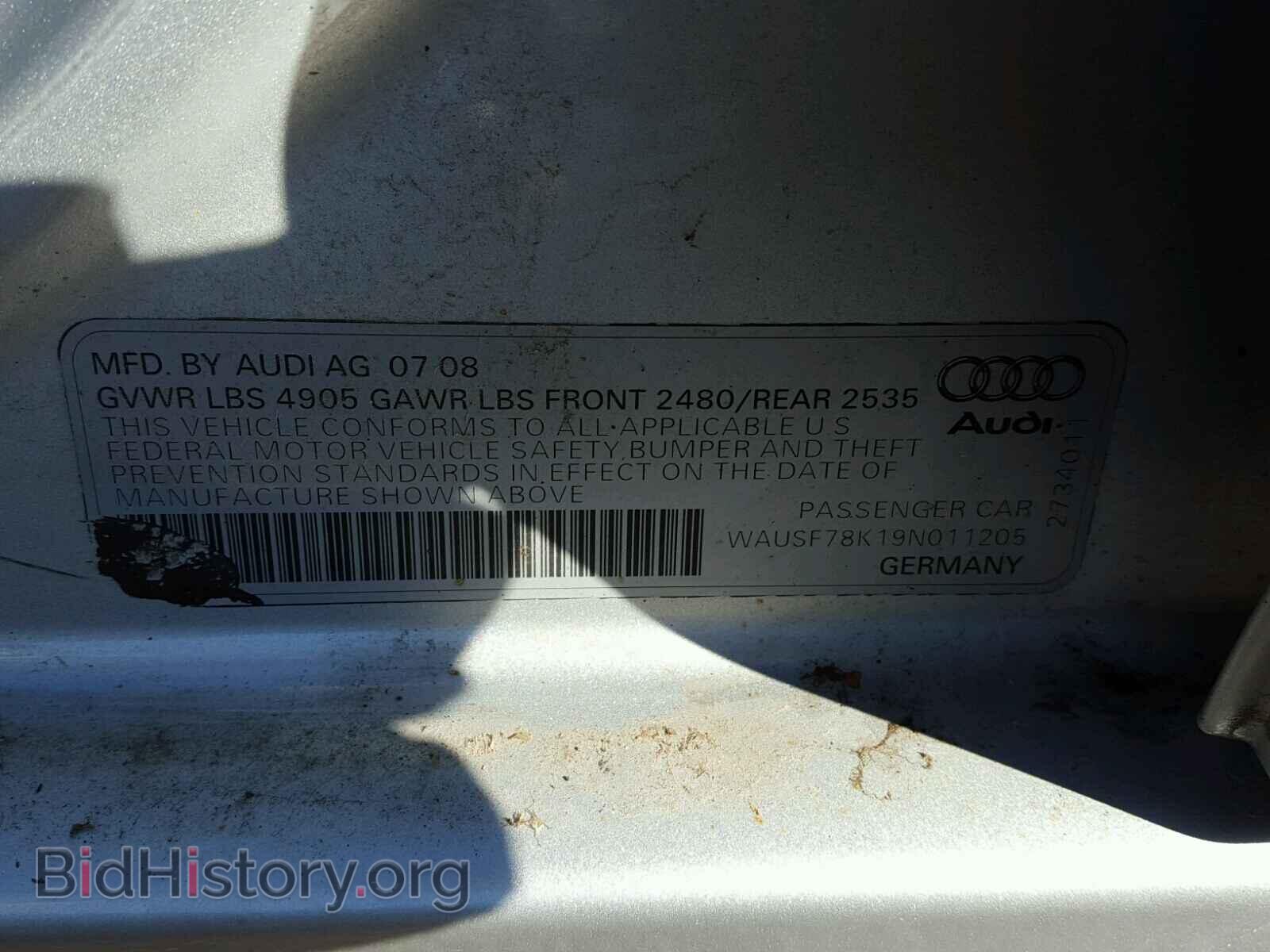 2009 AUDI A4 - VIN: WAUSF78K19N011205 - Фото 10