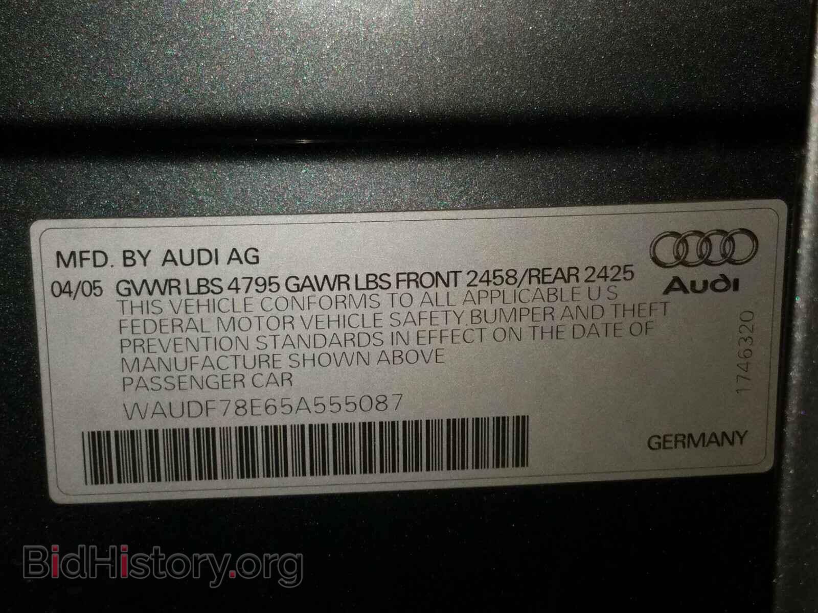 2005 AUDI A4 - VIN: WAUDF78E65A555087 - Фото 10
