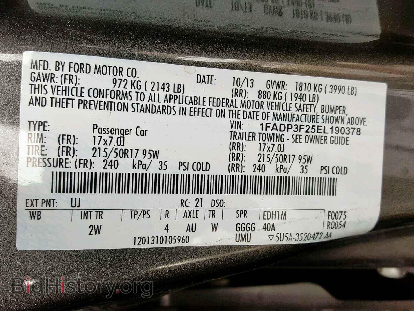 2014 FORD FOCUS SE - VIN: 1FADP3F25EL190378 - Фото 10