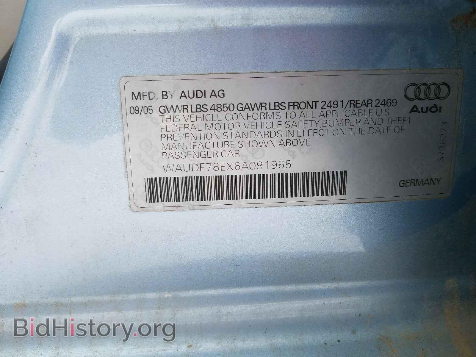 2006 AUDI A4 - VIN: WAUDF78EX6A091965 - Фото 10