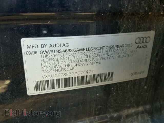 2007 AUDI A4 - VIN: WAUAF78E57A074477 - Фото 10