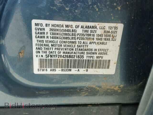 2006 HONDA PILOT - VIN: 5FNYF28426B021835 - Фото 10