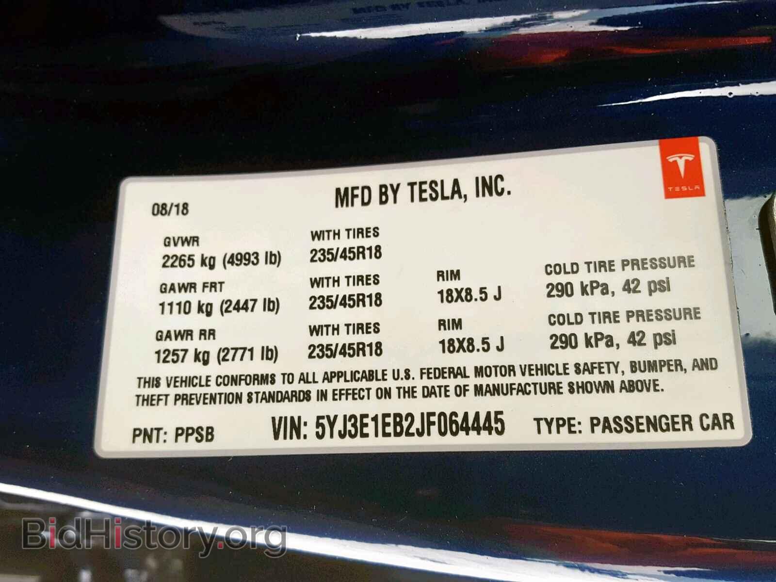 2018 TESLA MODEL 3 - VIN: 5YJ3E1EB2JF064445 - Фото 10
