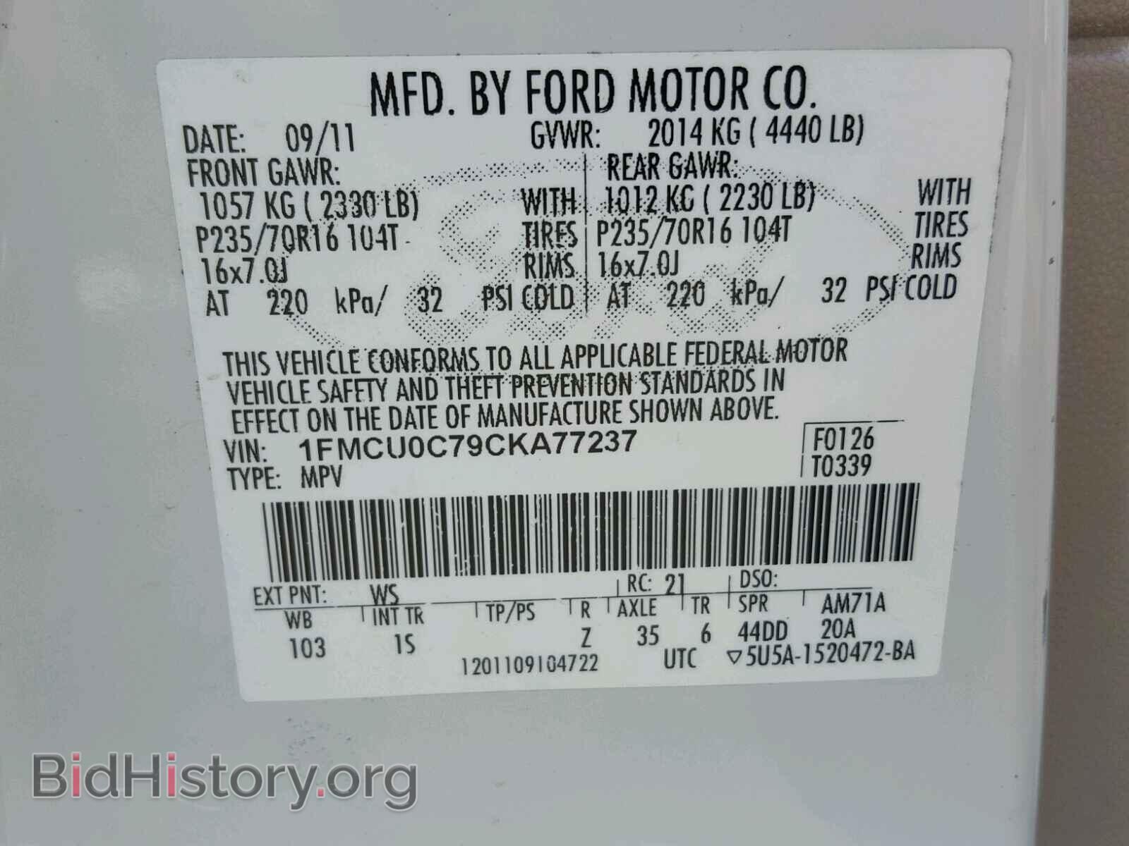 2012 FORD ESCAPE - VIN: 1FMCU0C79CKA77237 - Photo 10