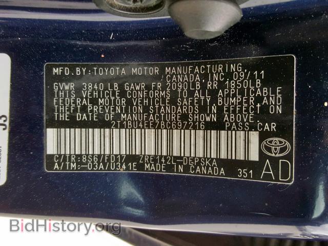 2011 TOYOTA COROLLA BA - VIN: 2T1BU4EE7BC697216 - Фото 10