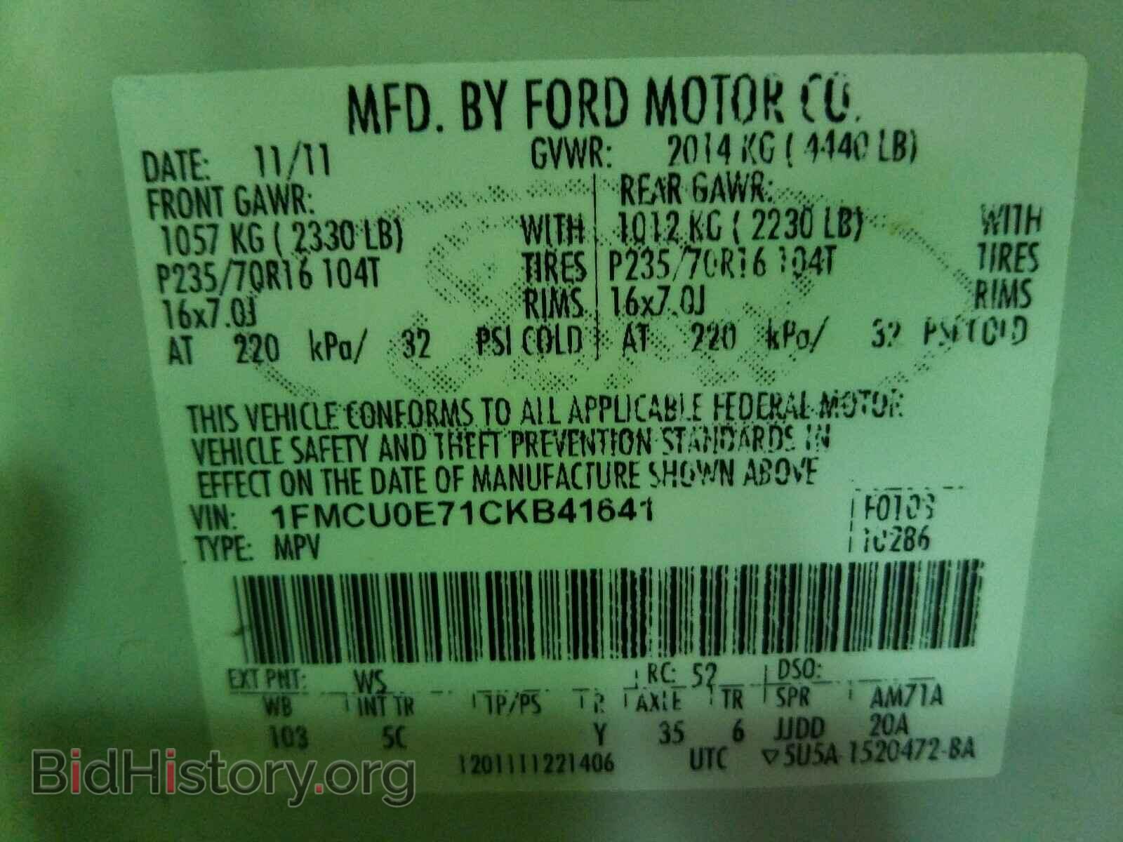 2012 FORD ESCAPE - VIN: 1FMCU0E71CKB41641 - Photo 10