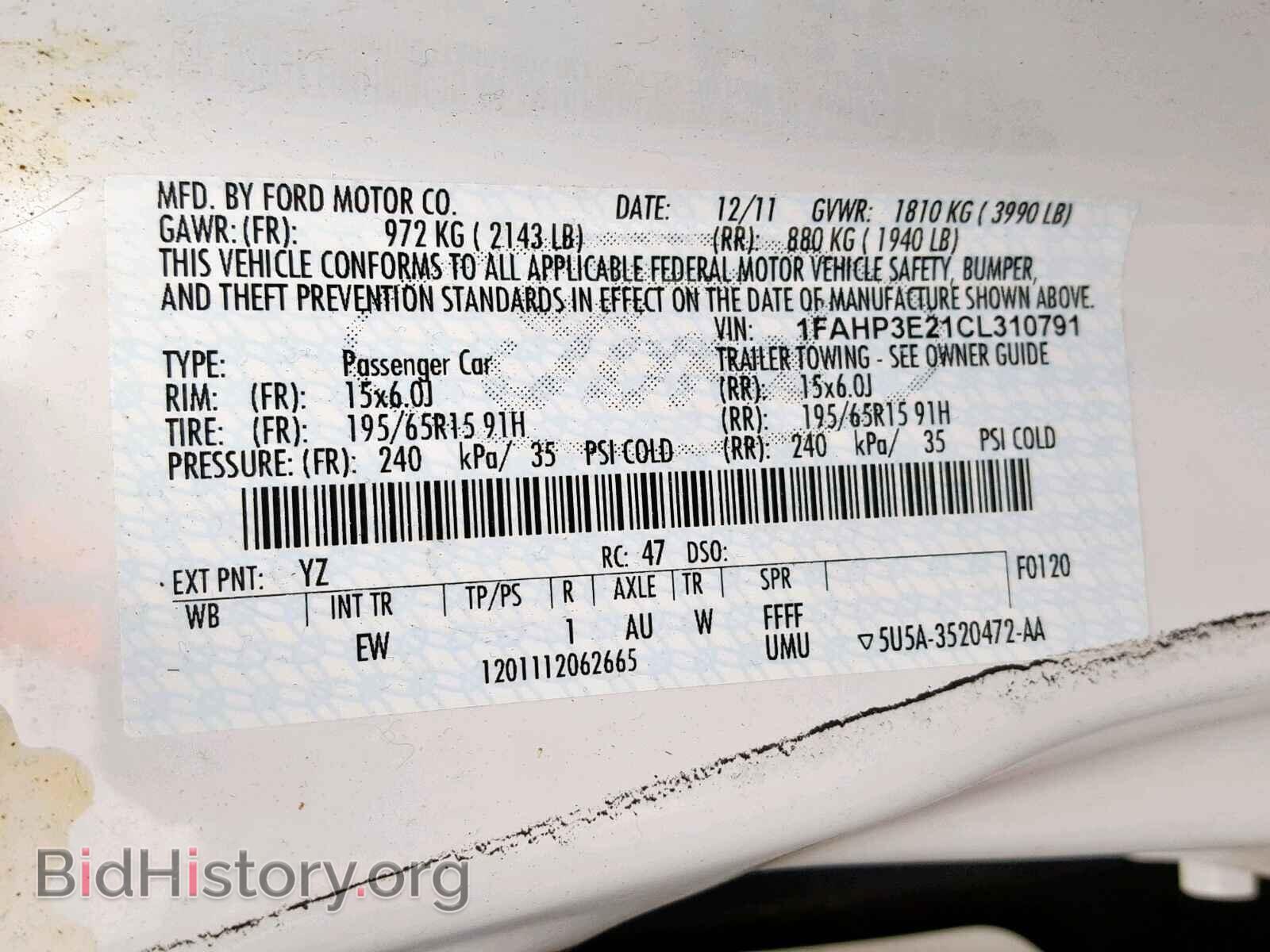 2012 FORD FOCUS - VIN: 1FAHP3E21CL310791 - Фото 10