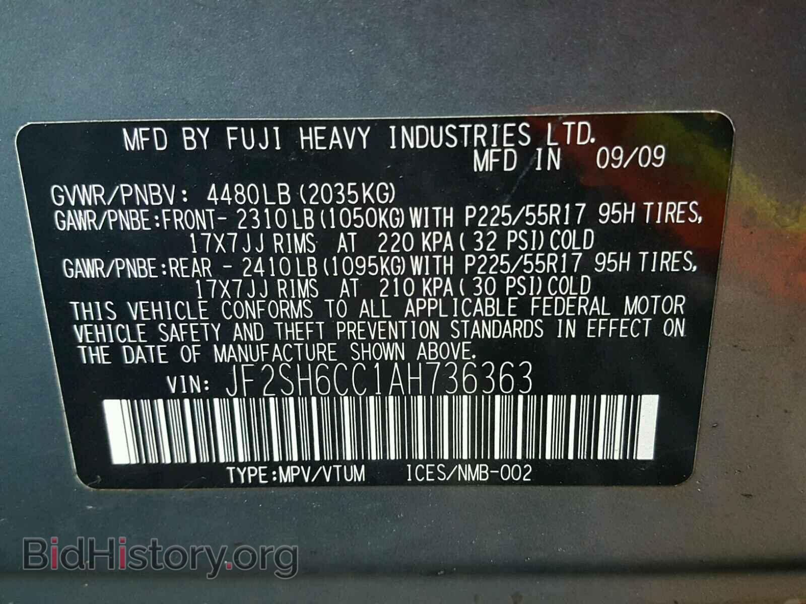 2010 SUBARU FORESTER - VIN: JF2SH6CC1AH736363 - Photo 10
