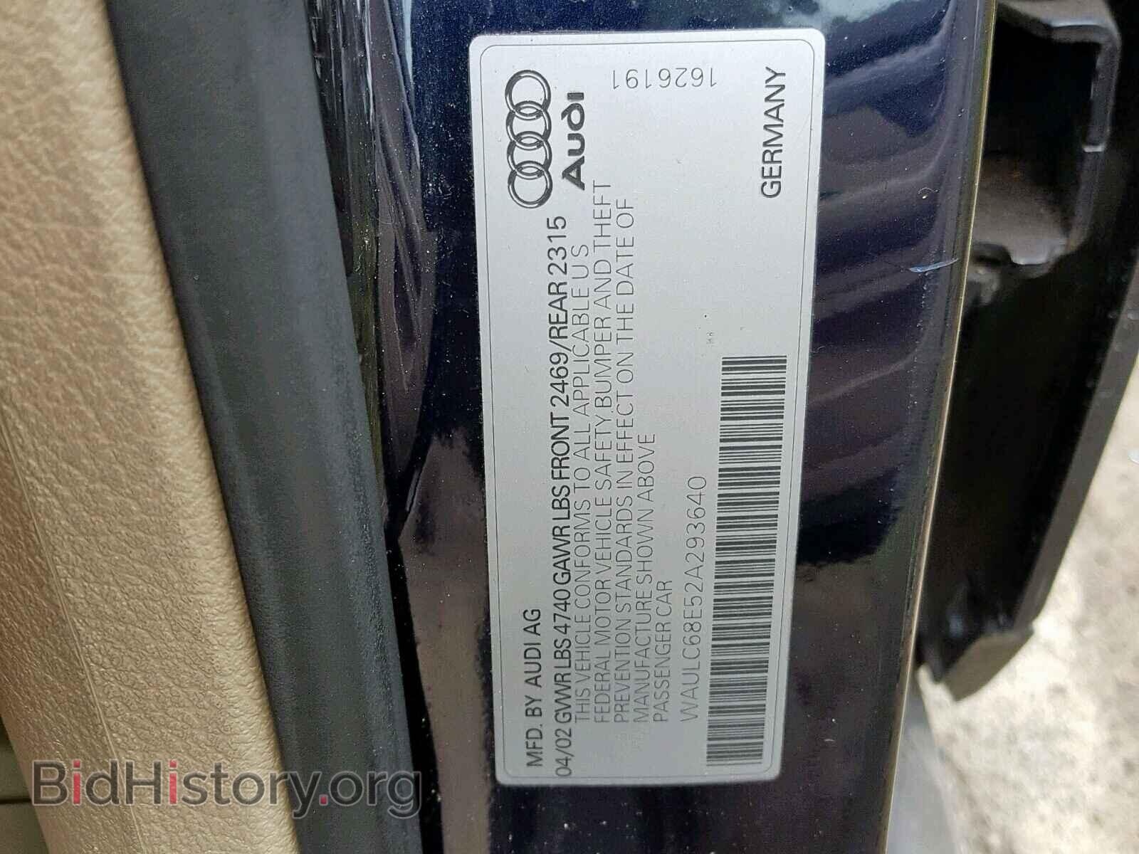 2002 AUDI A4 - VIN: WAULC68E52A293640 - Фото 10