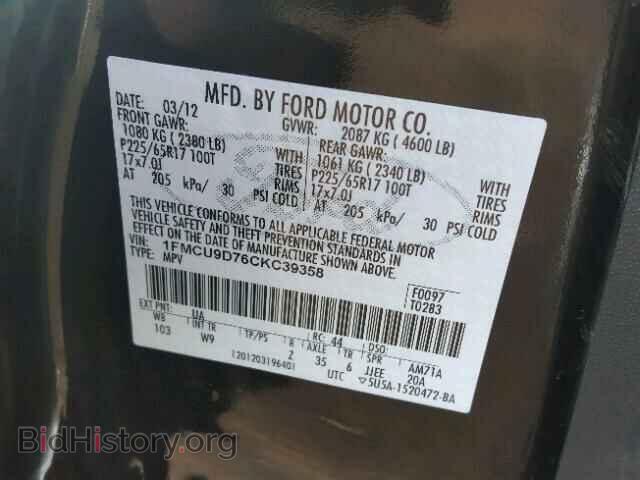2012 FORD ESCAPE - VIN: 1FMCU9D76CKC39358 - Фото 10