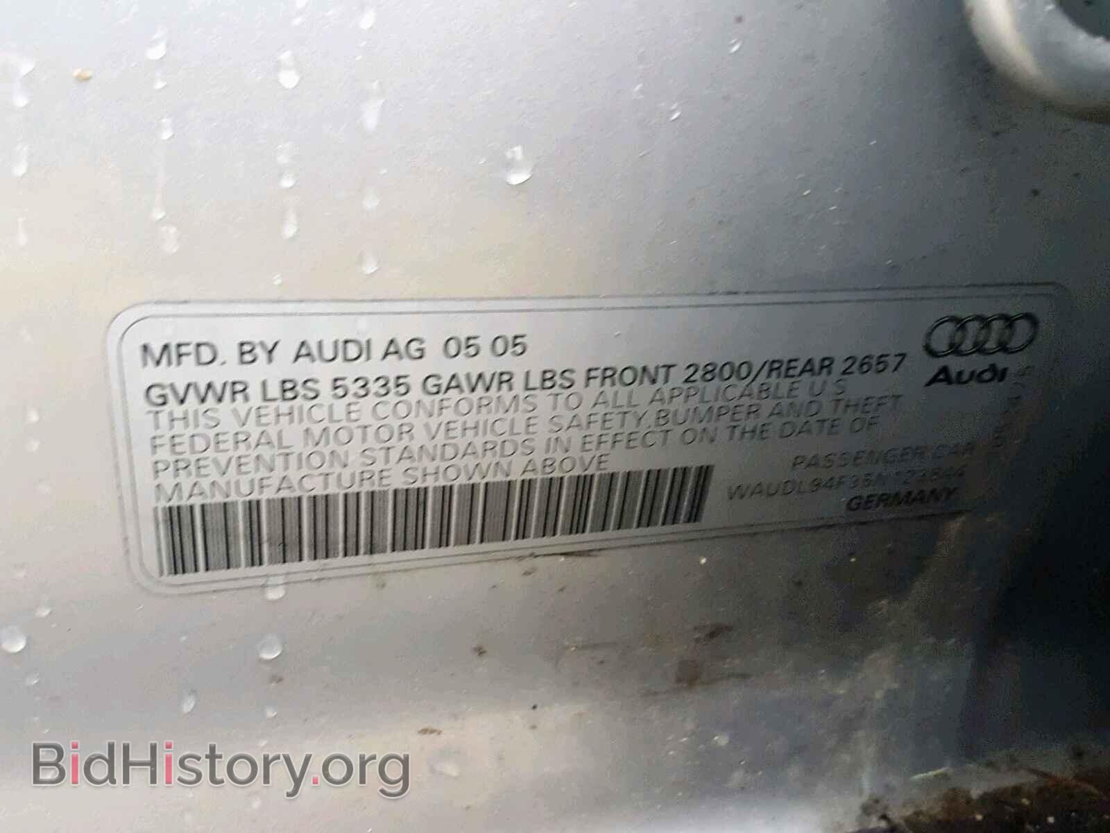 2005 AUDI A6 - VIN: WAUDL94F35N123844 - Фото 10